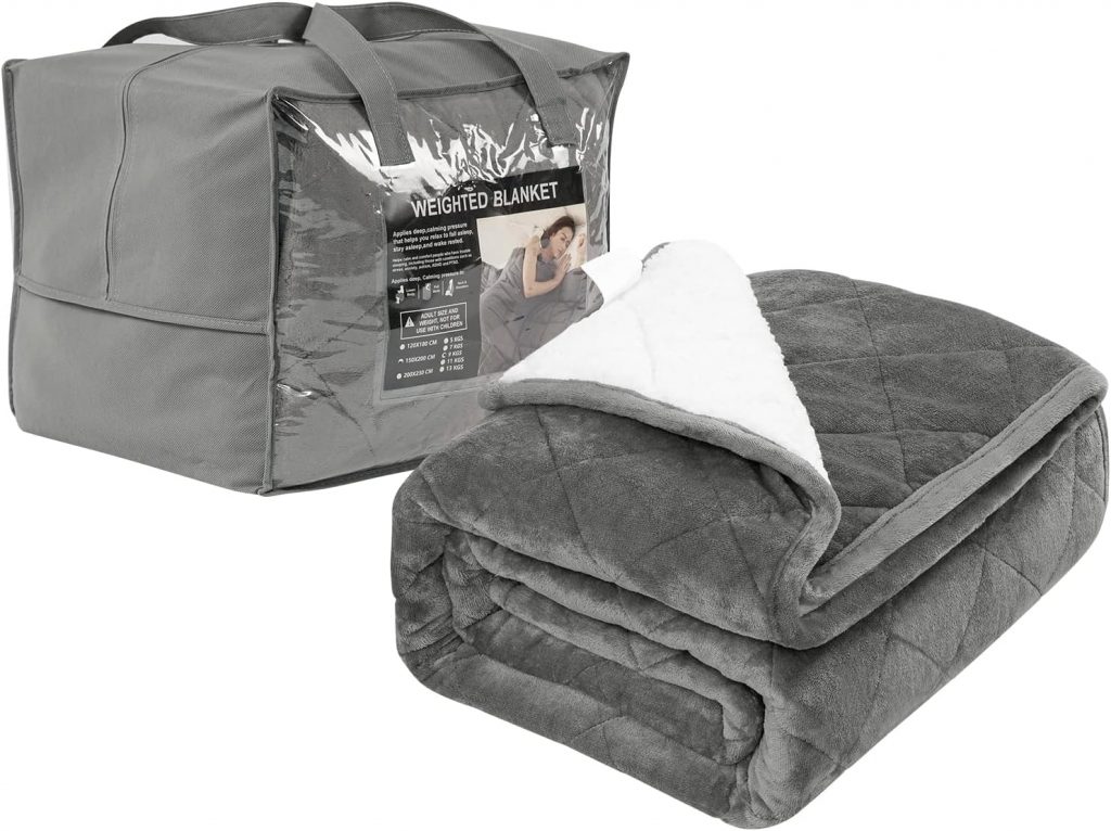 WOLTU Couverture Lestée Adulte Enfant, Couverture Pondérée 7kg 150x200 cm, Couverture Lourde pour Dormir, Couverture Double Face en Flanelle et en Polaire Sherpa, Gris