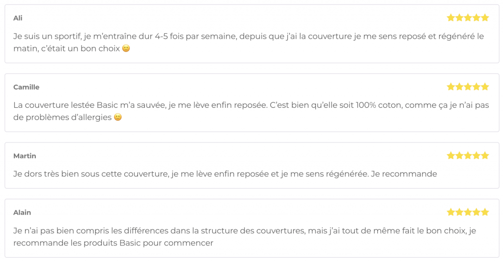 les avis sur la couverture lestée gravite