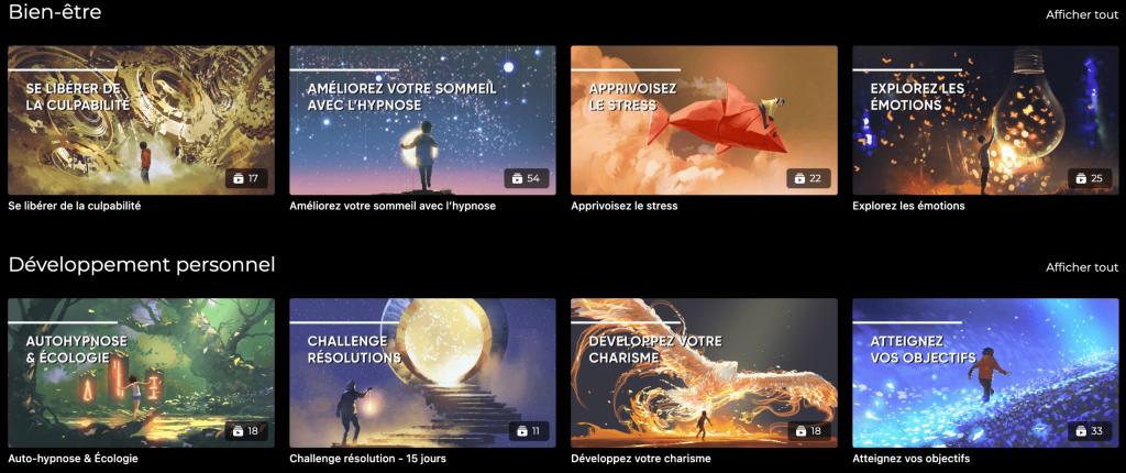 application psychonaute, les thématiques qui sont proposées