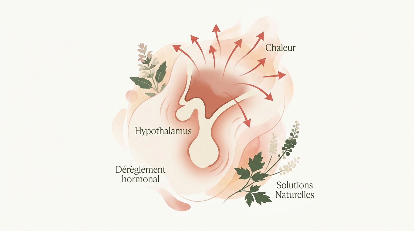 Schéma de l'hypothalamus gérant la température corporelle durant la ménopause