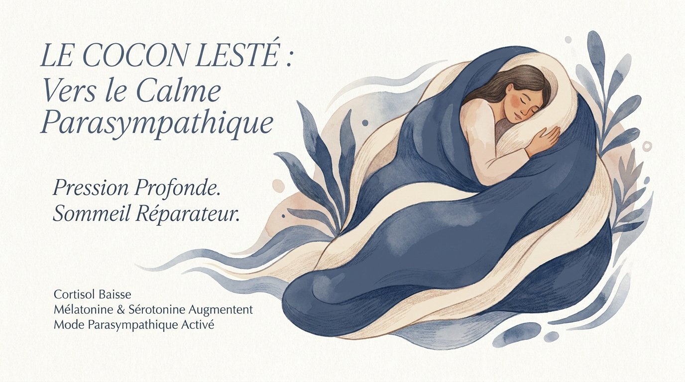 Personne apaisée sous une couverture lestée illustrant la stimulation proprioceptive