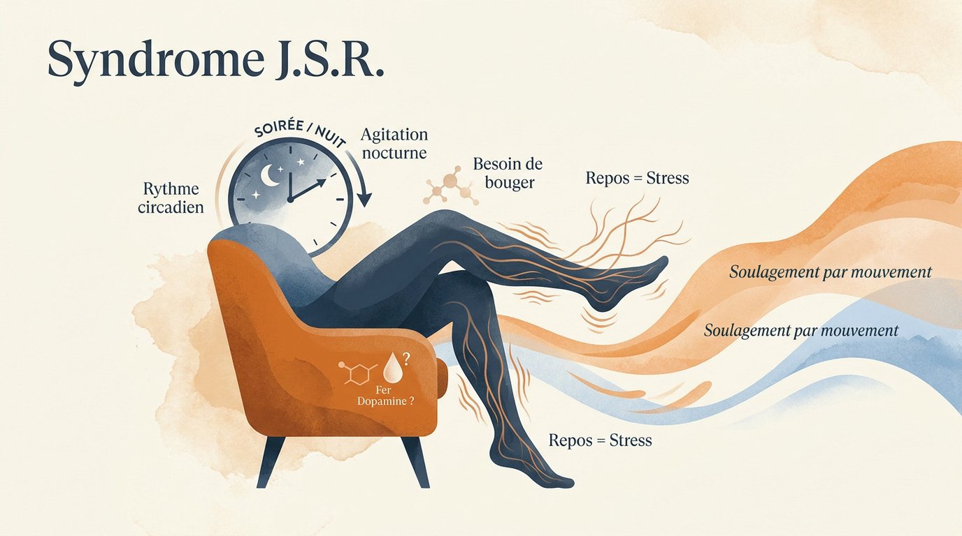 Illustration du syndrome des jambes sans repos et de l'agitation nocturne