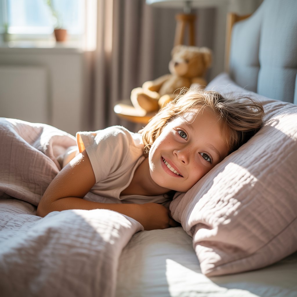 petit enfant sous une couverture lestée de 4 kg