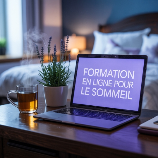 tasse de thé avec un ordinateur pour des formations en ligne