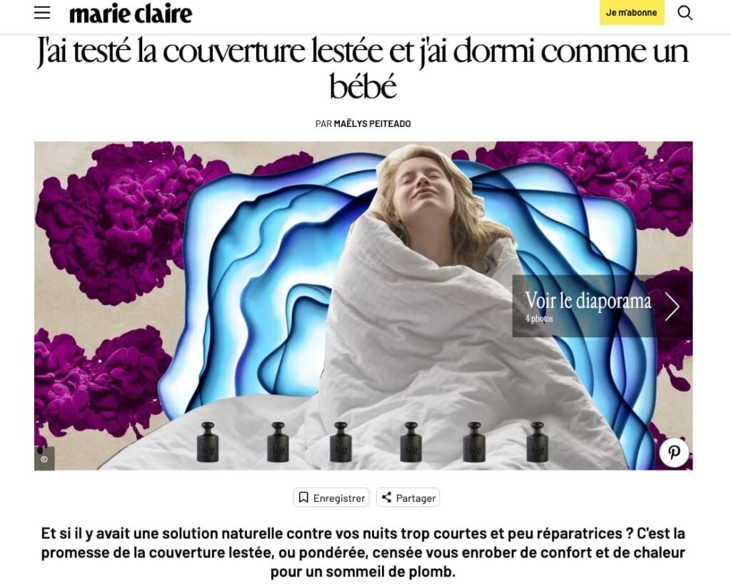 article de marie-claire sur la couverture lestée dormeur.Co