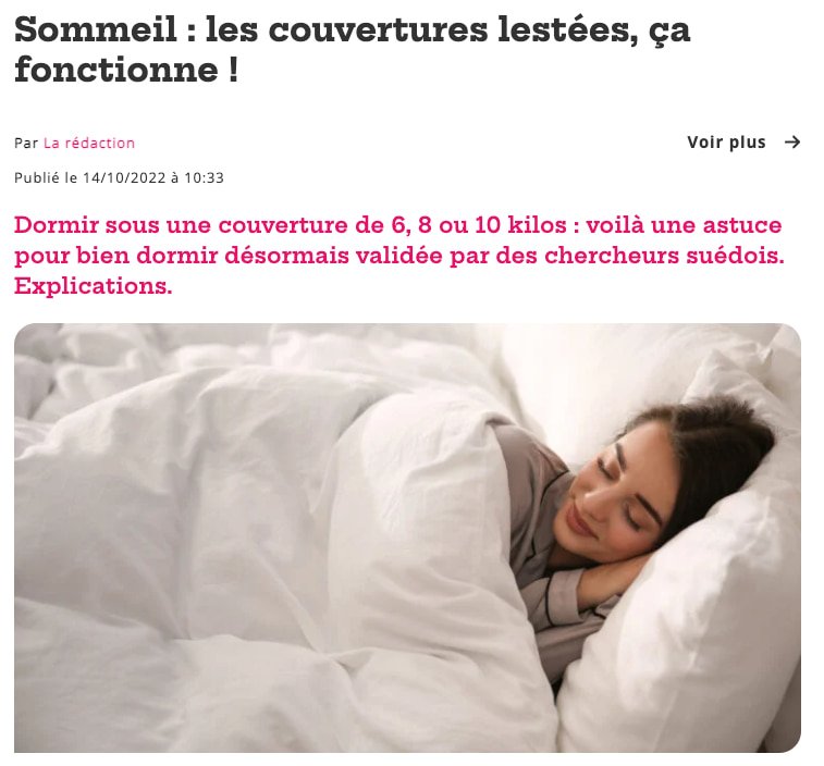 article du magazine top santé sur les couvertures lestées