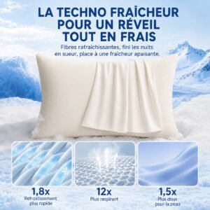 Taie d'Oreiller Rafraîchissante pour dormir au frais toute la nuit (Lot de 2)