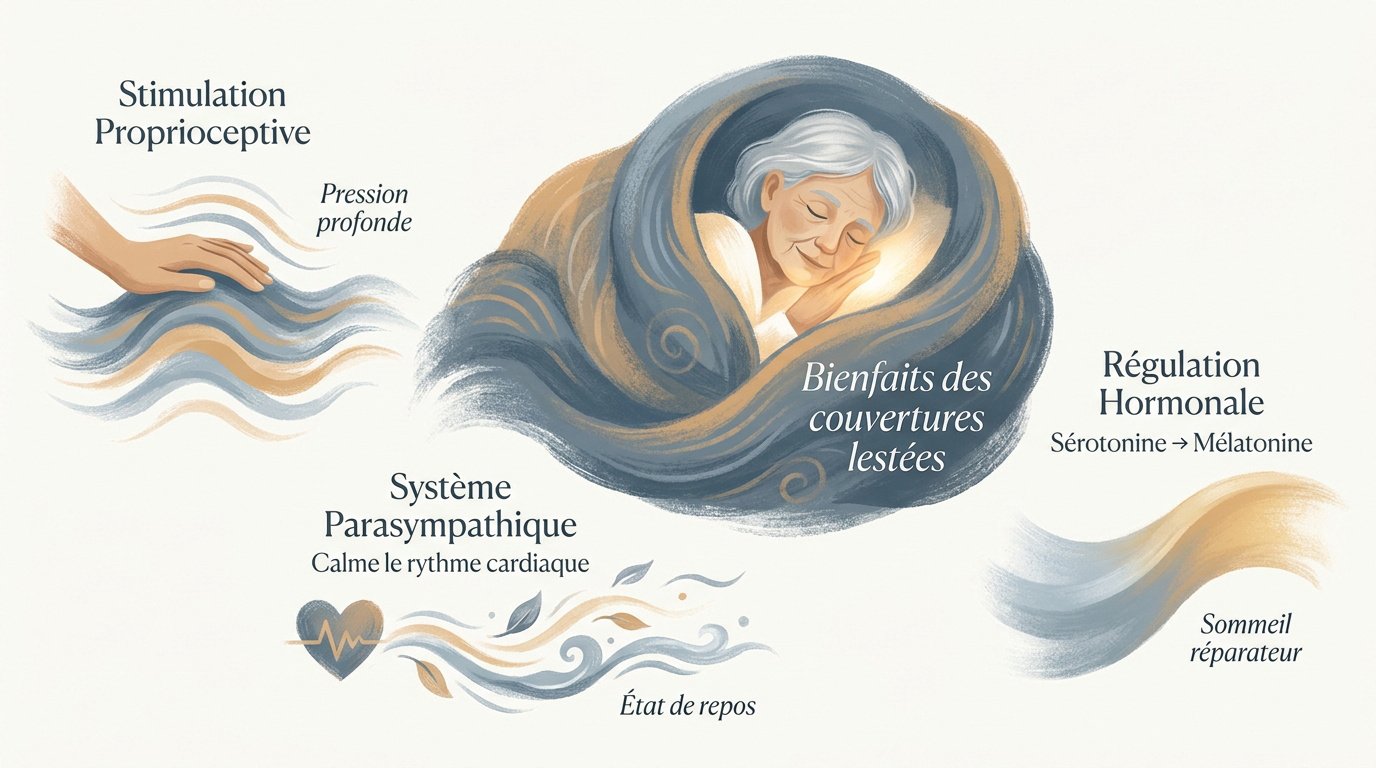 résident en ehpad utilisant une couverture lestée pour s'apaiser