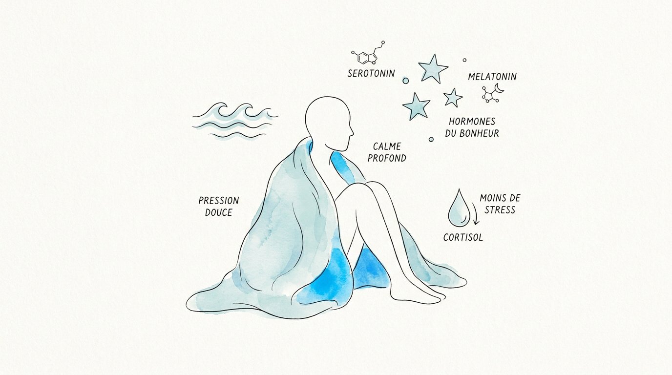 Schéma des effets de la couverture lestée sur la sérotonine et le cortisol