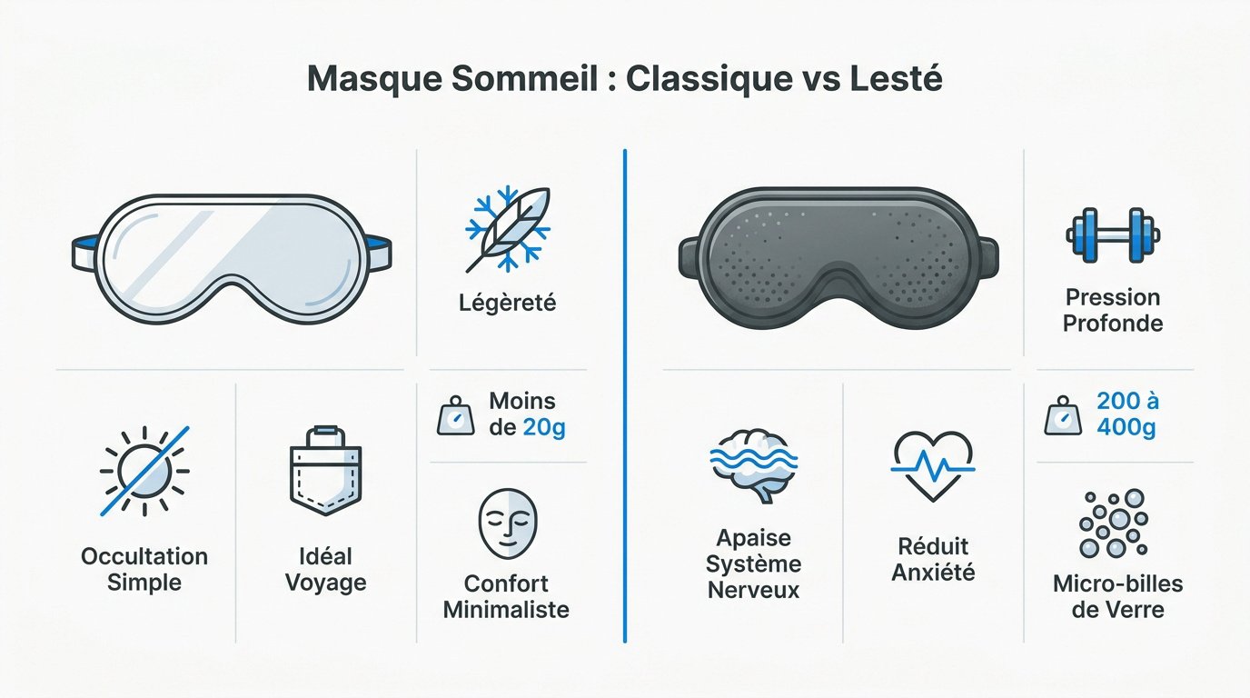 Comparaison entre un masque de sommeil classique léger et un masque de sommeil lesté thérapeutique