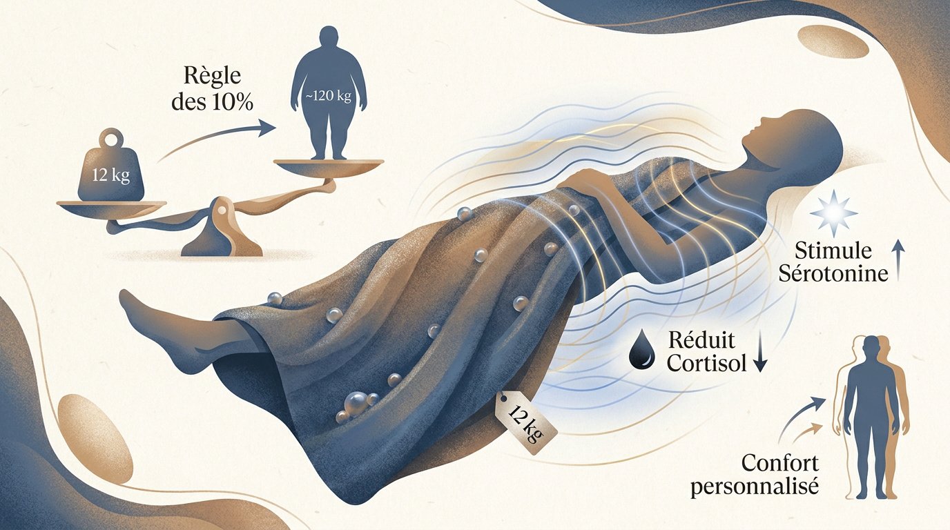 Adulte utilisant une couverture lestée de 12kg pour améliorer son sommeil