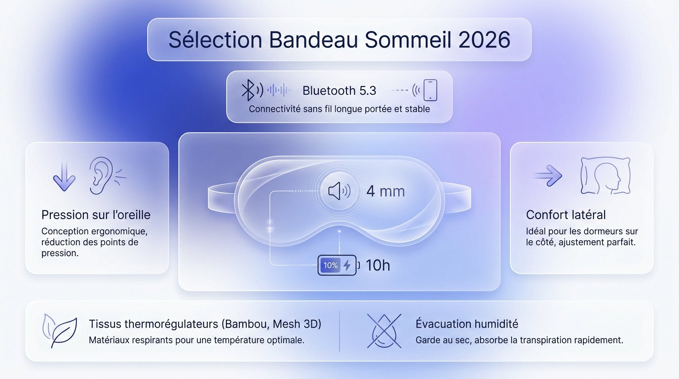 Infographie des caractéristiques clés du meilleur bandeau de sommeil 2026