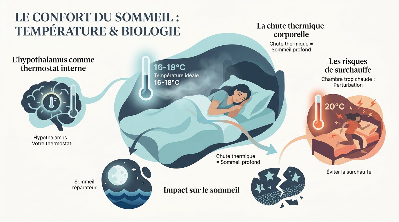 Schéma illustrant la relation entre la température ambiante de la chambre et les cycles biologiques du sommeil profond