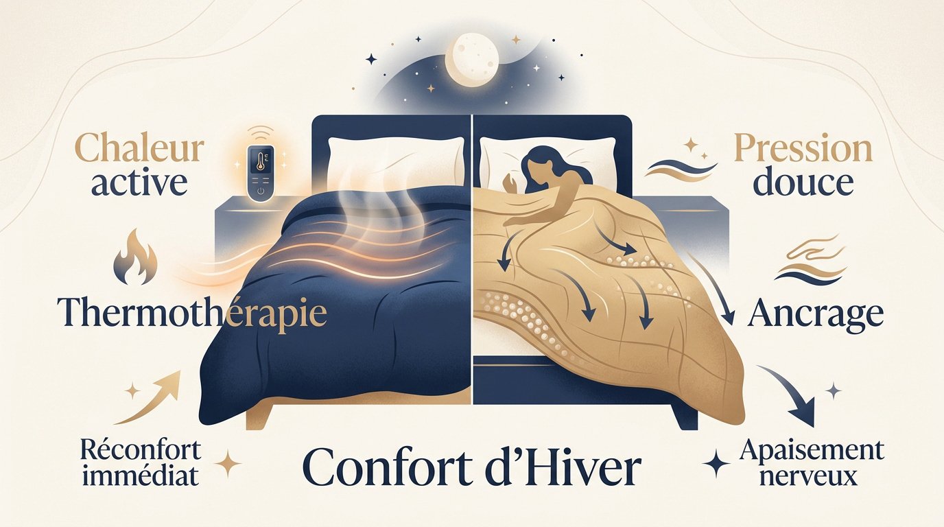 Comparaison entre une couverture lestée et une couverture chauffante
