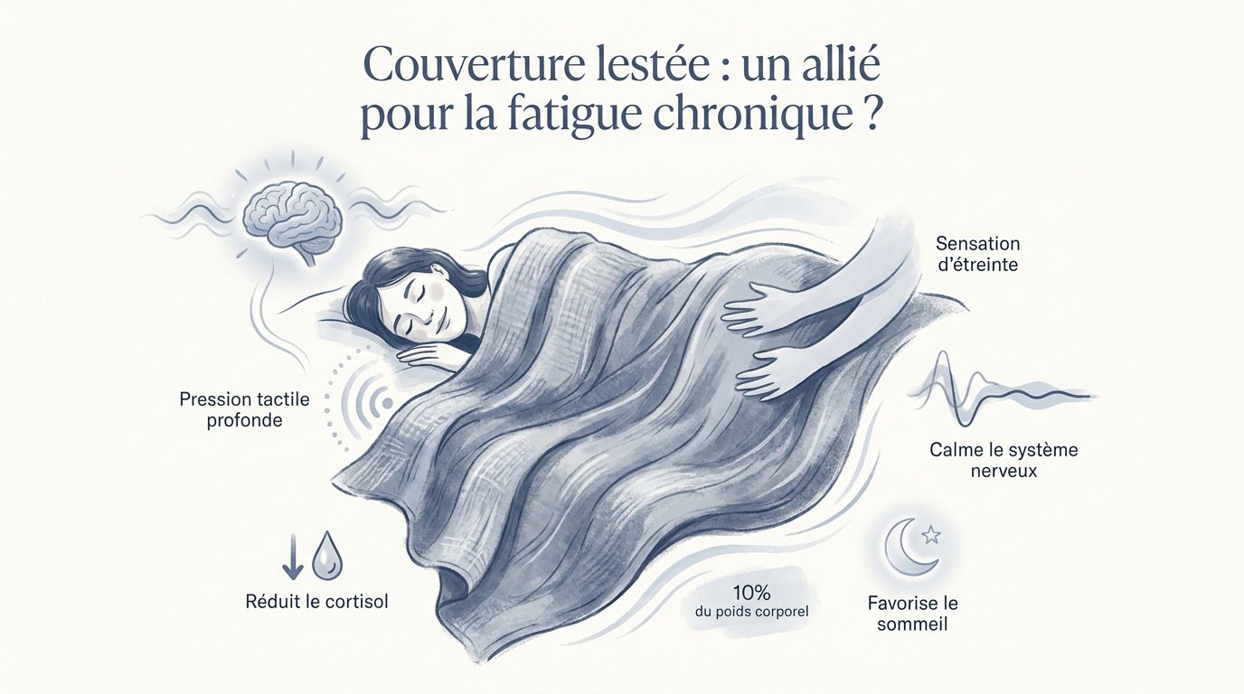 Personne se reposant sous une couverture lestée pour soulager sa fatigue chronique
