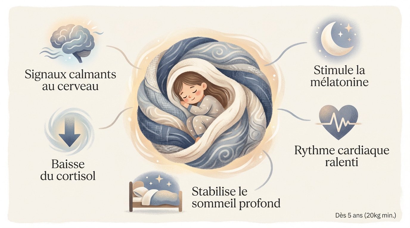 Enfant dormant paisiblement sous une couverture lestée protectrice