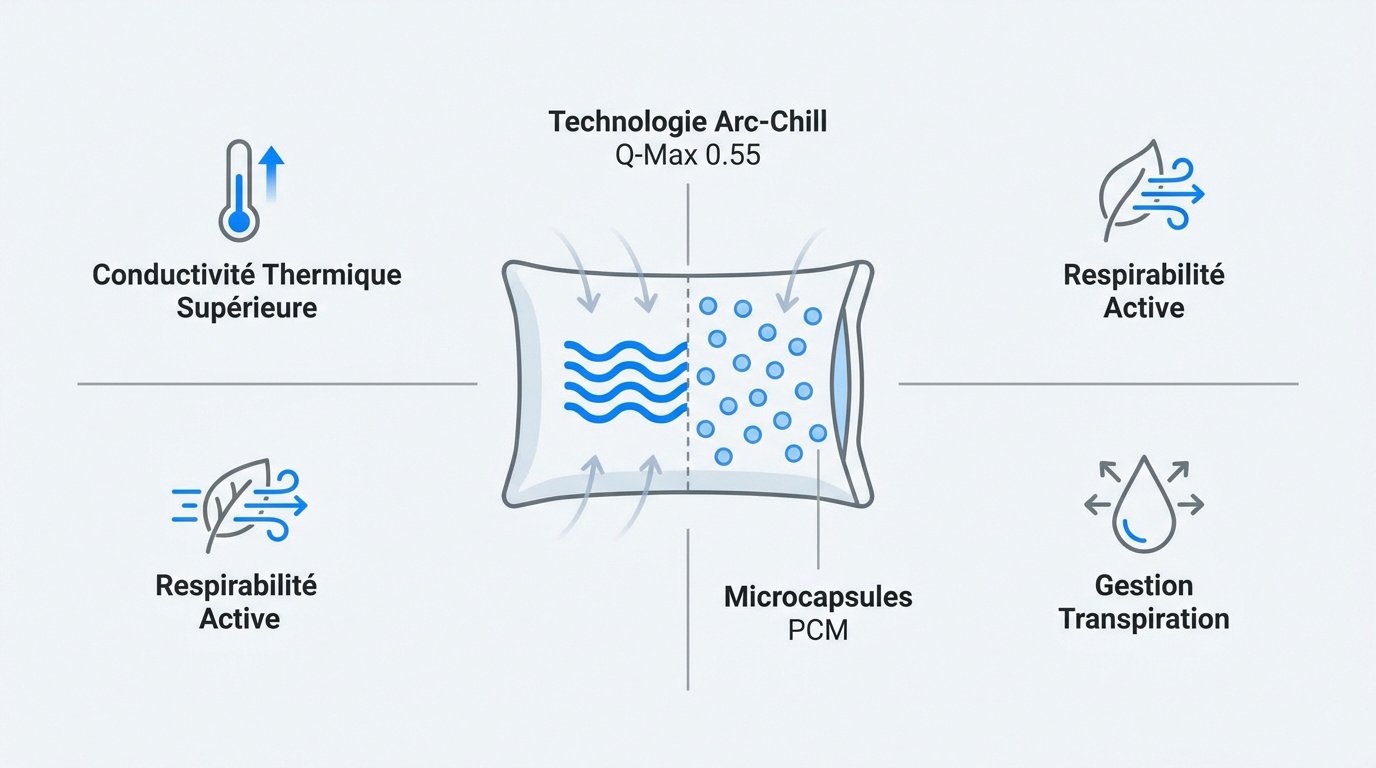 Infographie technologie taie rafraîchissante PCM et Arc-Chill