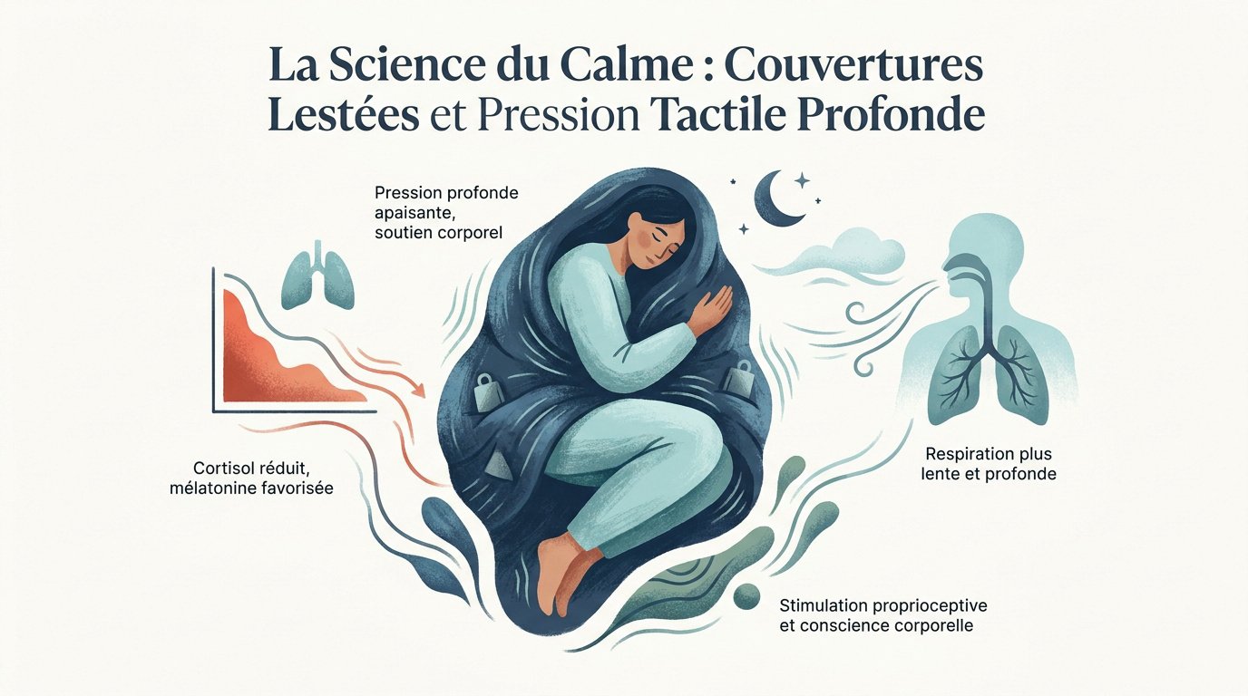 Personne apaisée sous une couverture lestée favorisant le sommeil profond