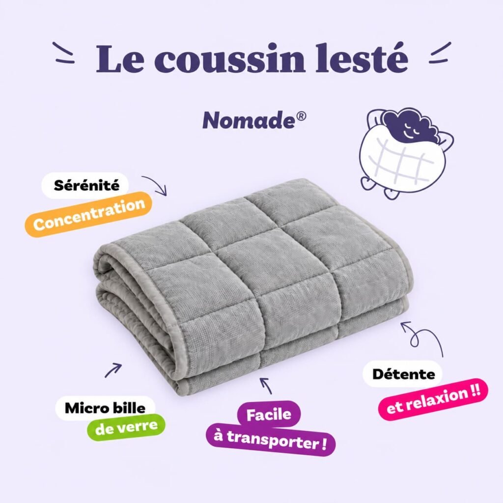 infographie : présentation des bienfaits du coussin lesté
