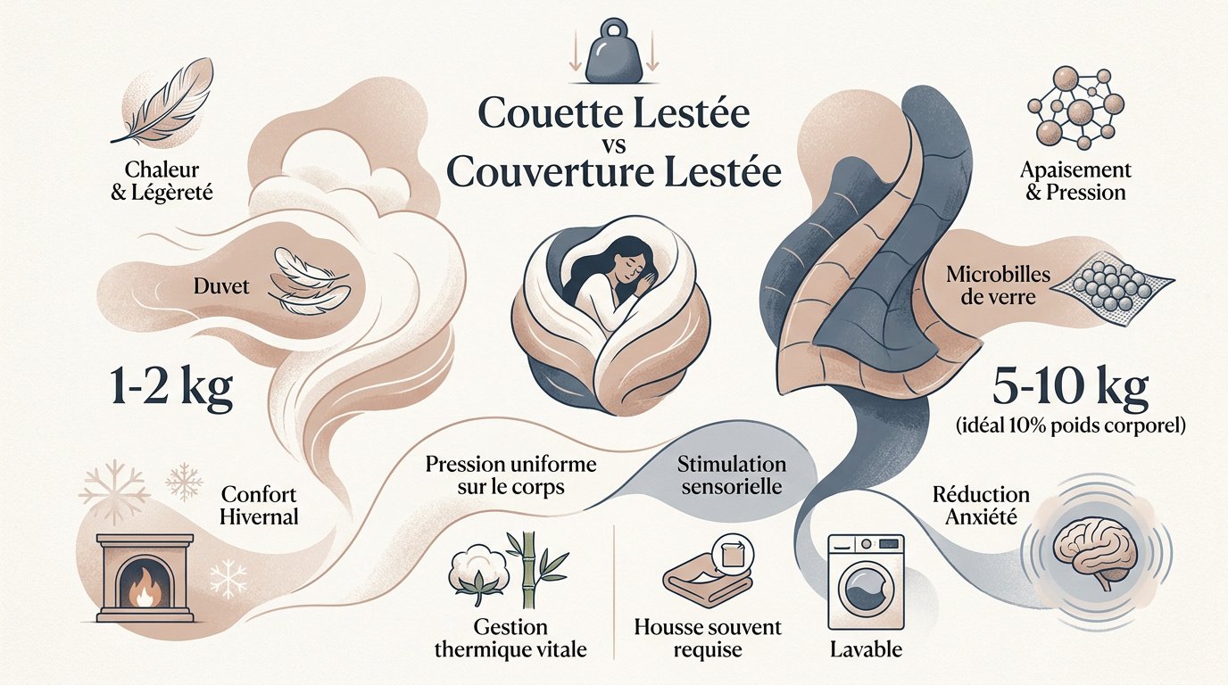 Comparaison entre une couette traditionnelle et une couverture lestée pour le sommeil