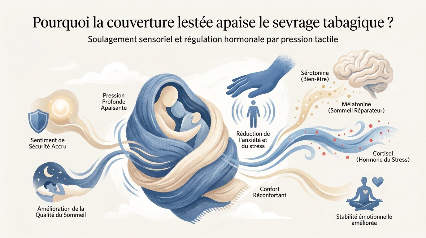 Personne apaisée sous une couverture lestée durant son sevrage tabagique