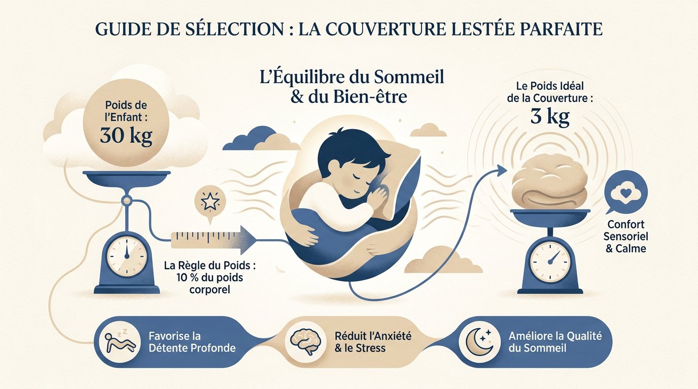 Guide visuel pour sélectionner le poids d'une couverture lestée pour enfant