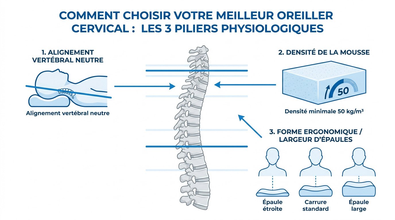 Schéma de l'alignement cervical avec un oreiller ergonomique