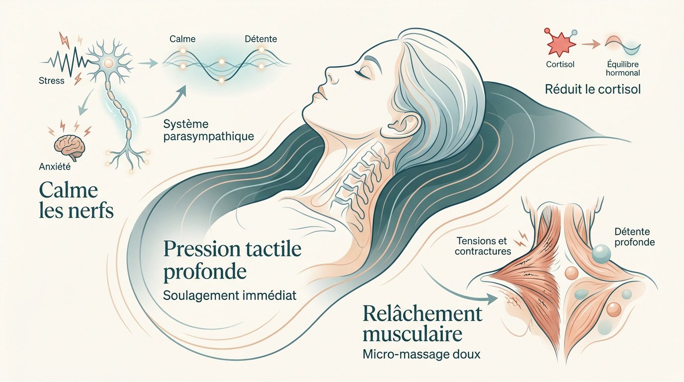 Pression profonde exercée par une couverture lestée sur la zone cervicale