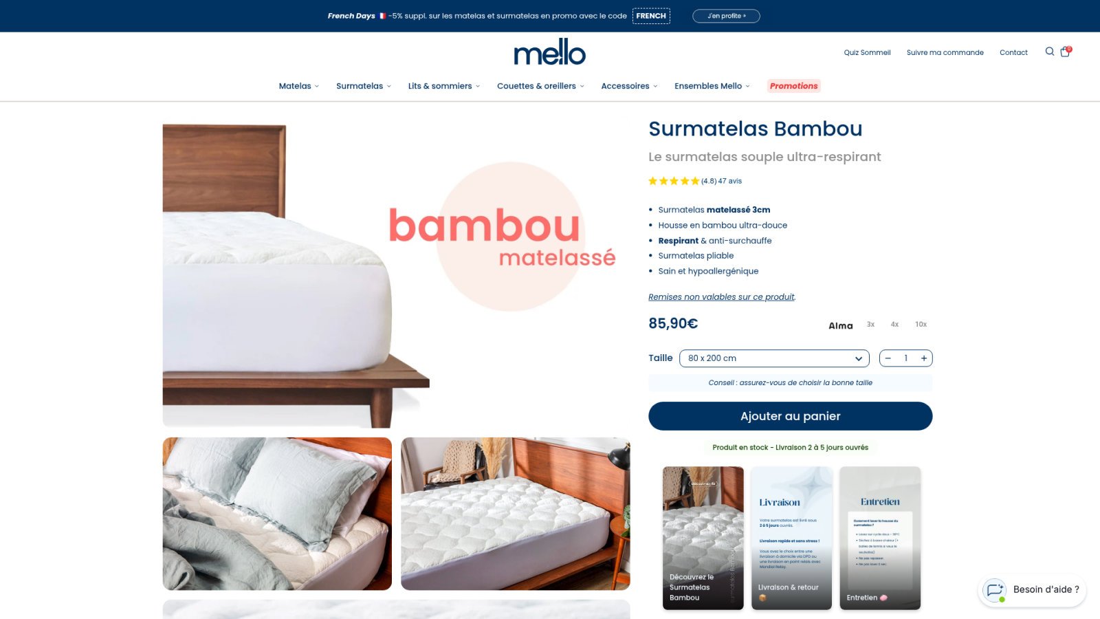 Le surmatelas Mello Bambou : l'excellence de la fraîcheur naturelle