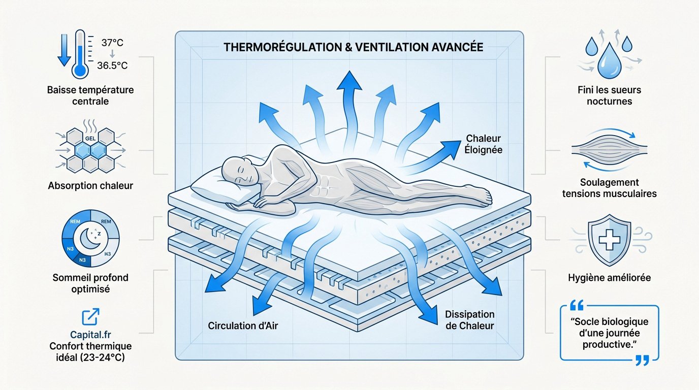 Surmatelas rafraîchissant favorisant la thermorégulation et le sommeil profond