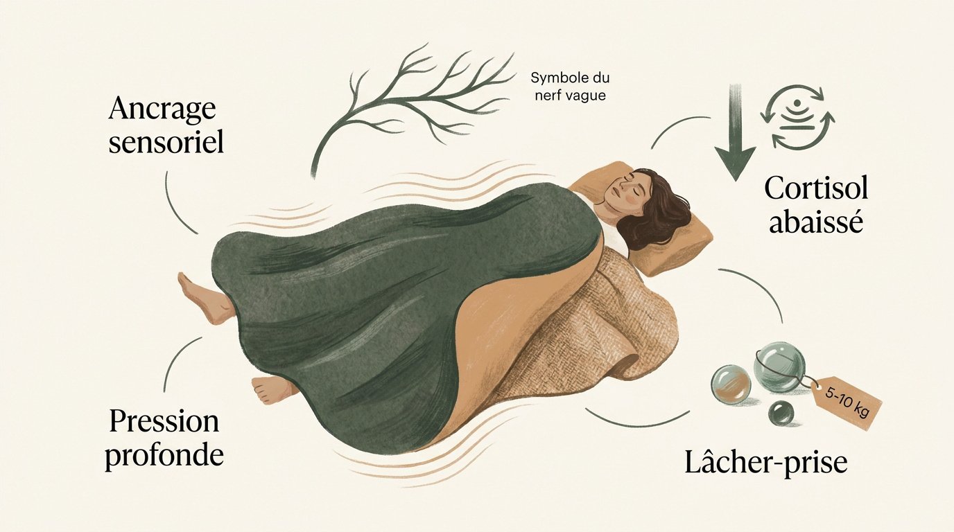 Pratique du yoga nidra avec une couverture lestée pour un ancrage sensoriel profond