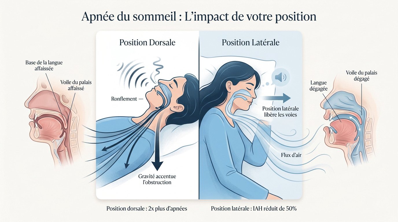 Homme dormant sur le côté pour libérer ses voies respiratoires et limiter l'apnée du sommeil