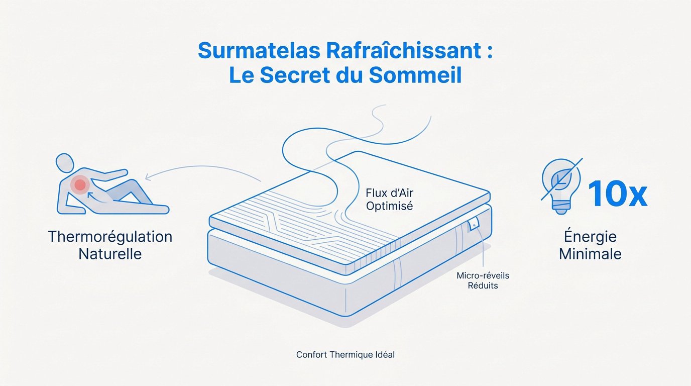 Surmatelas rafraîchissant posé sur un lit moderne pour un sommeil frais