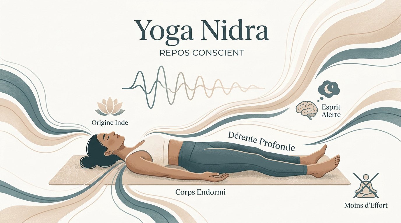 Pratiquant de yoga nidra allongé en posture de savasana